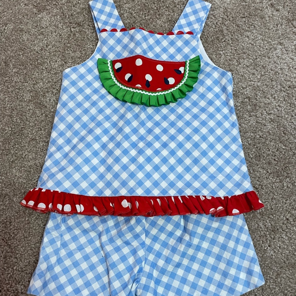 Toddler Girl Watermelon Shorts Outfit.